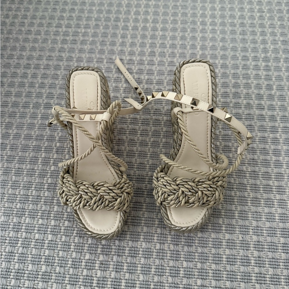 Valentino Garavani Rockstud Torchon Wedge Sandals